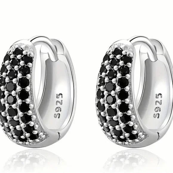 925 Sterling Silver Black Zircon Hoop Earrings 🌟Reward item - Picture 3 of 3